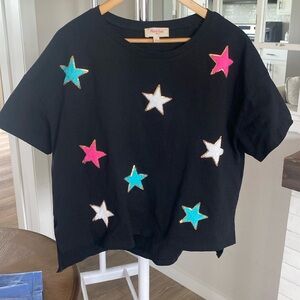 Peach Love stars patches oversized top